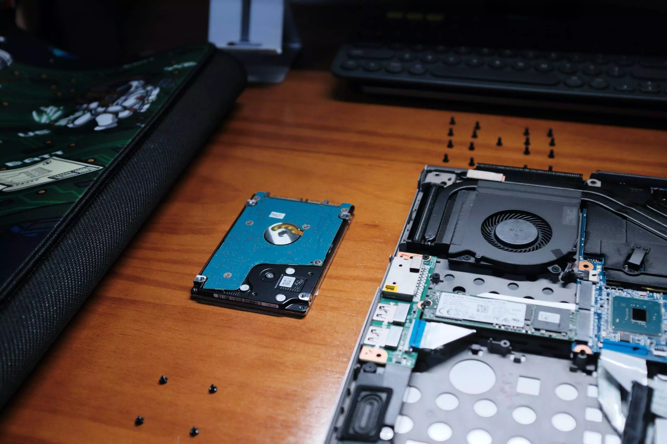 Laptop hard drive repair just completed on a PC laptop.