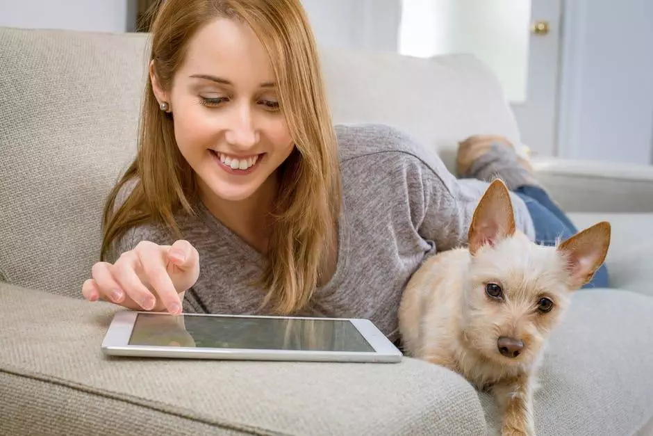Woman and dog on iPad