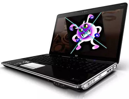 Laptop with picture of animated virus