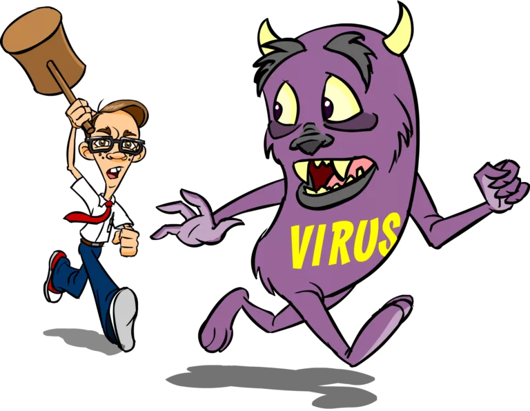 A nerd attacking a virus.